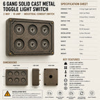 Brassvane 6 gang conduit light switch additional view 7