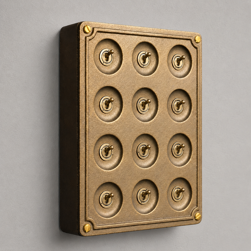 Brassvane 12 gang light switch overall view