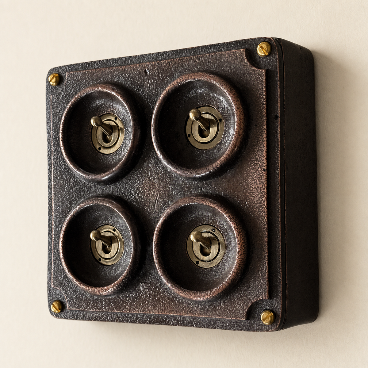 Brassvane 4 gang conduit light switch overall view