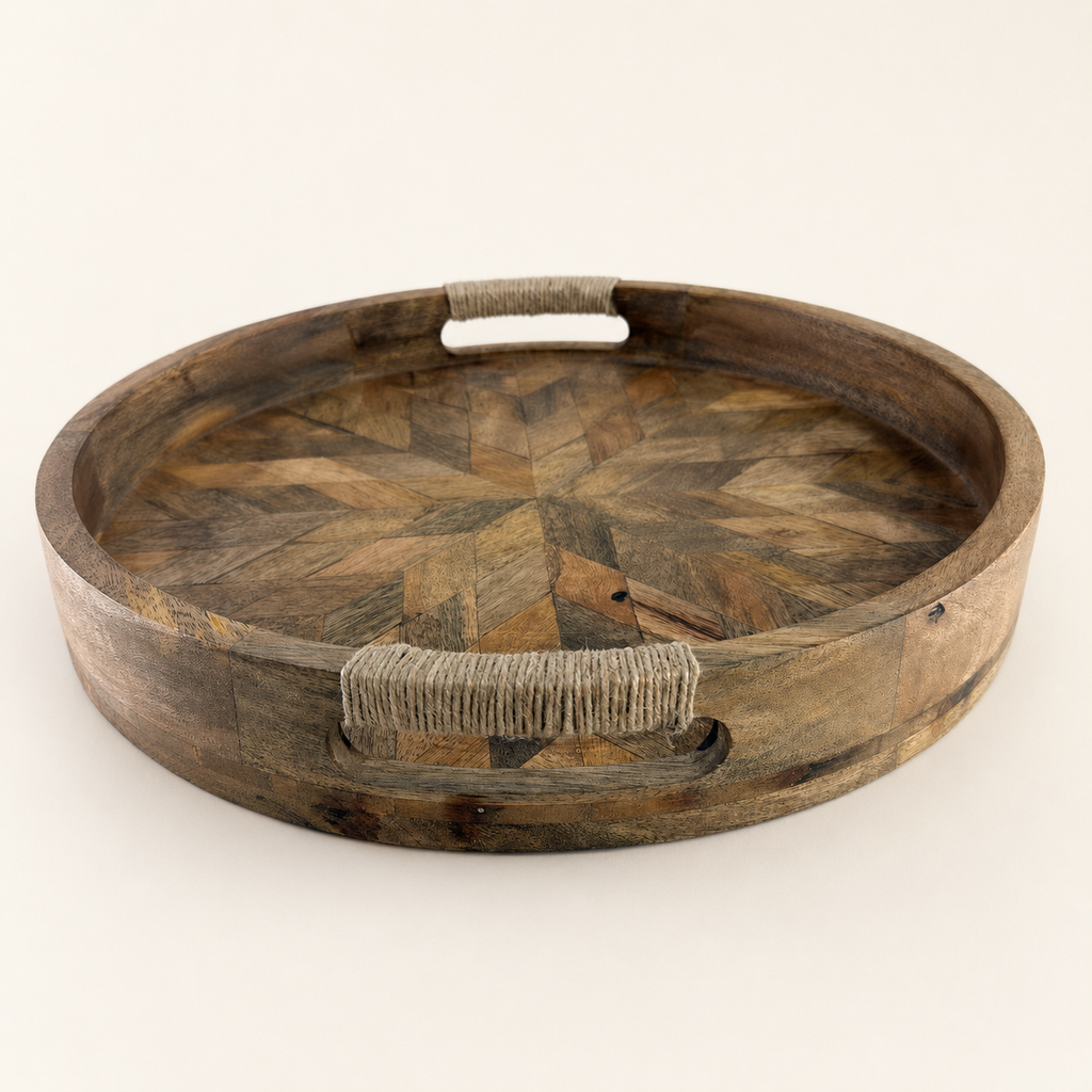 Brassvane round wooden serving tray additional view 7
