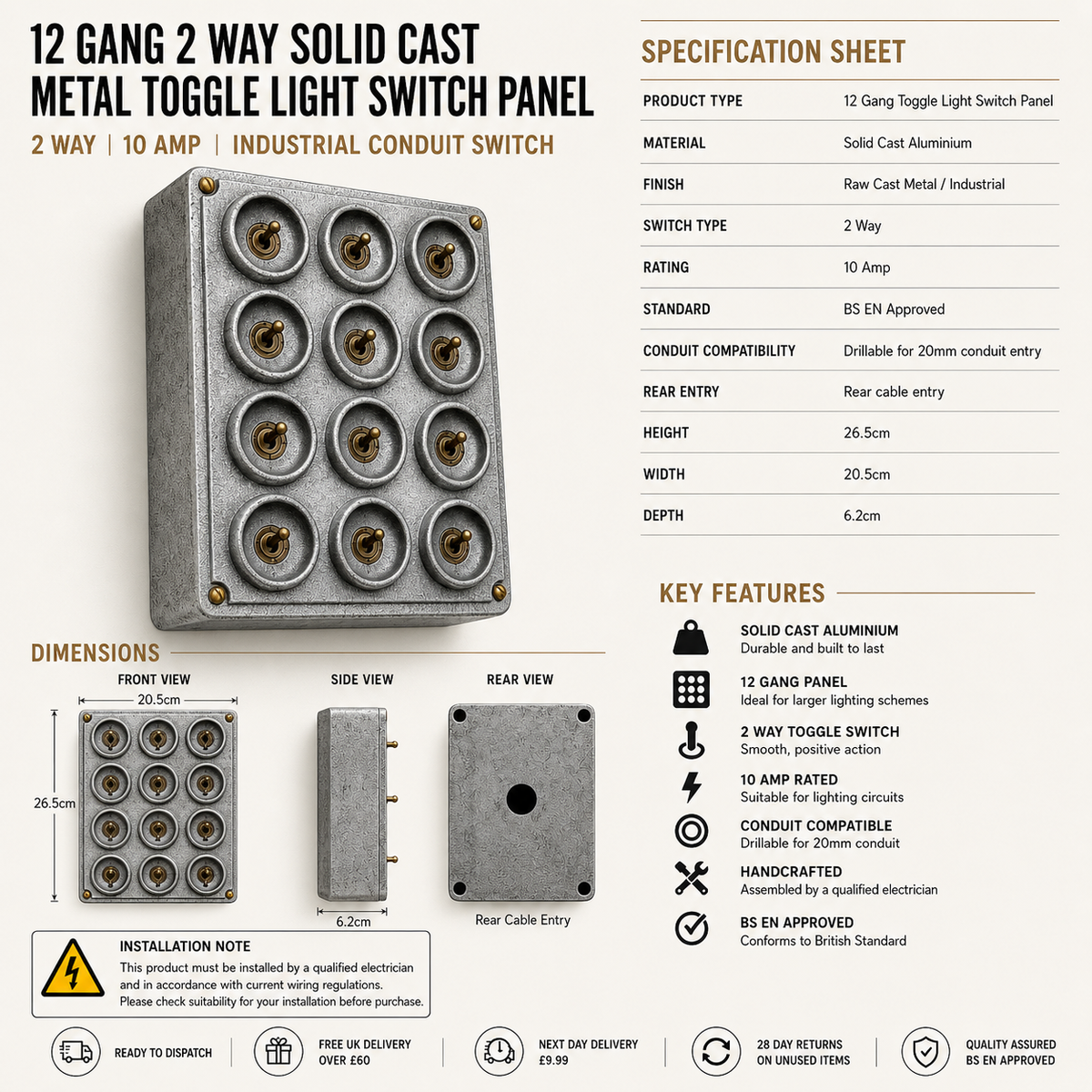 Brassvane 12 gang toggle switch panel additional view 8