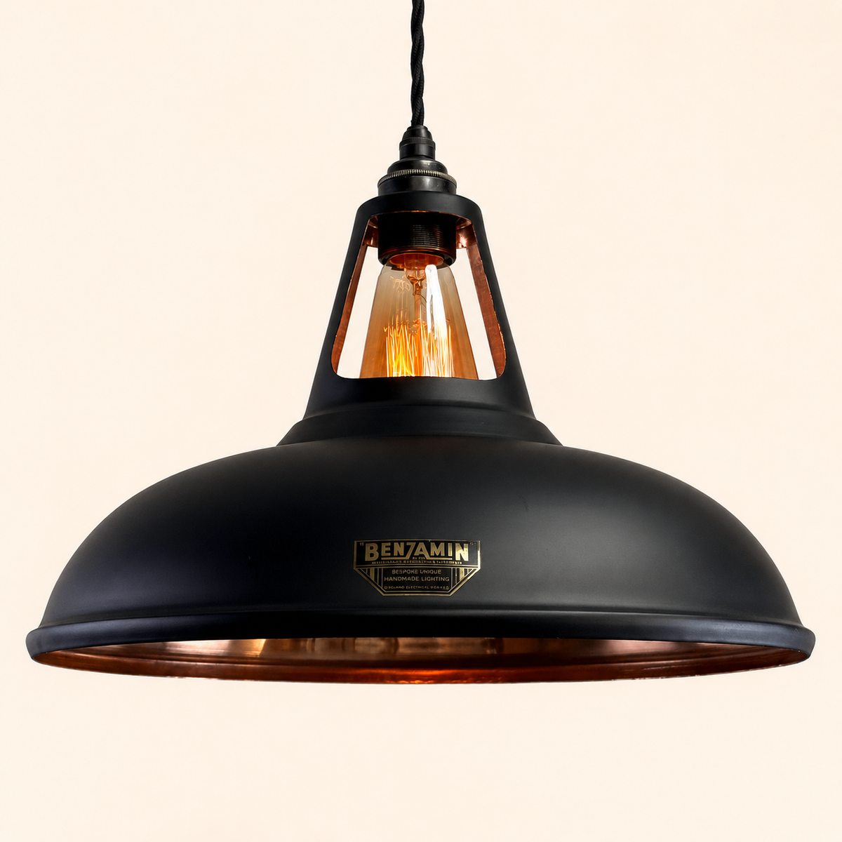 Brassvane matt black and copper pendant light overall view