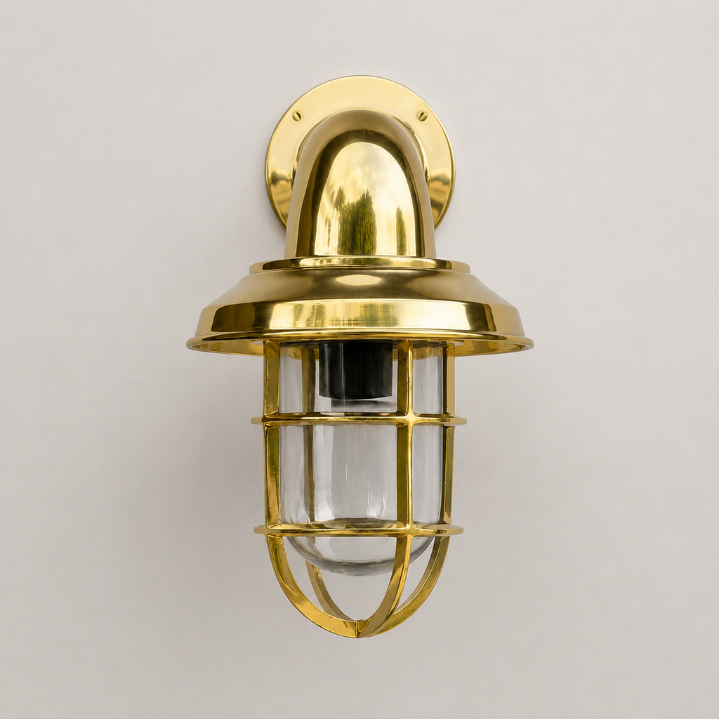 Brassvane caged brass swan neck wall light additional view 3