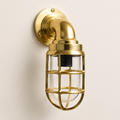 Brassvane caged brass swan neck wall light overall view