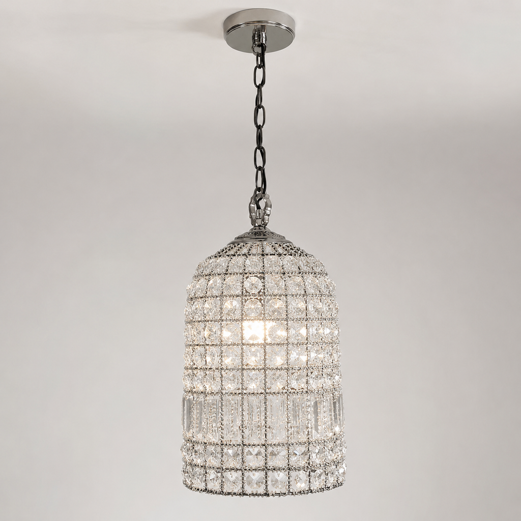 Brassvane glass bird cage chandelier overall view