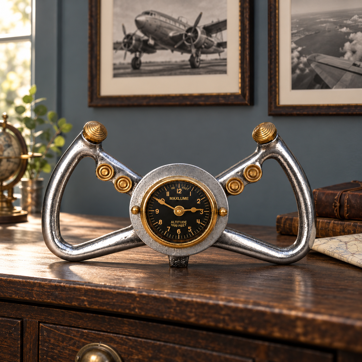 Brassvane aviator desk clock additional view 2