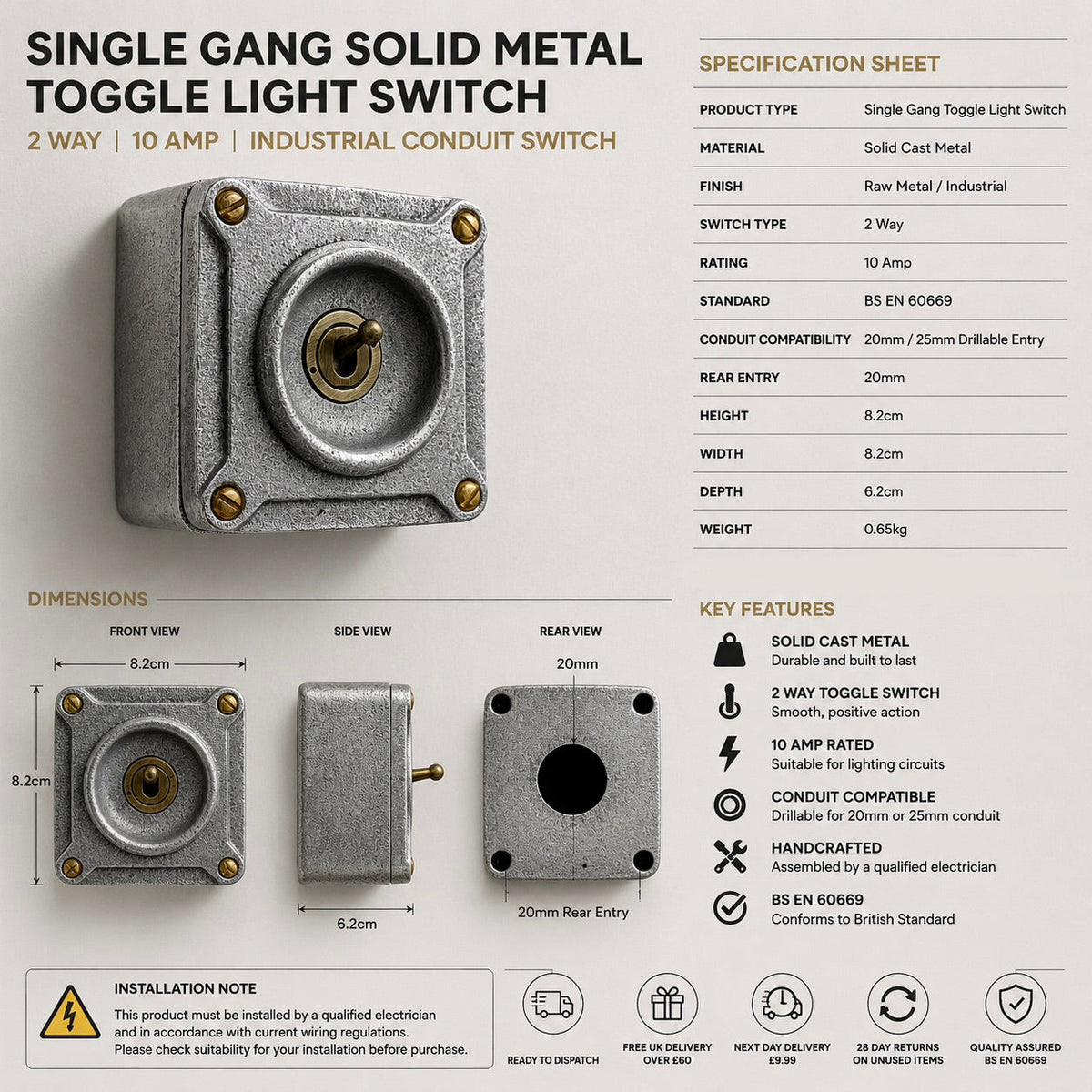 Brassvane conduit toggle light switch additional view 8
