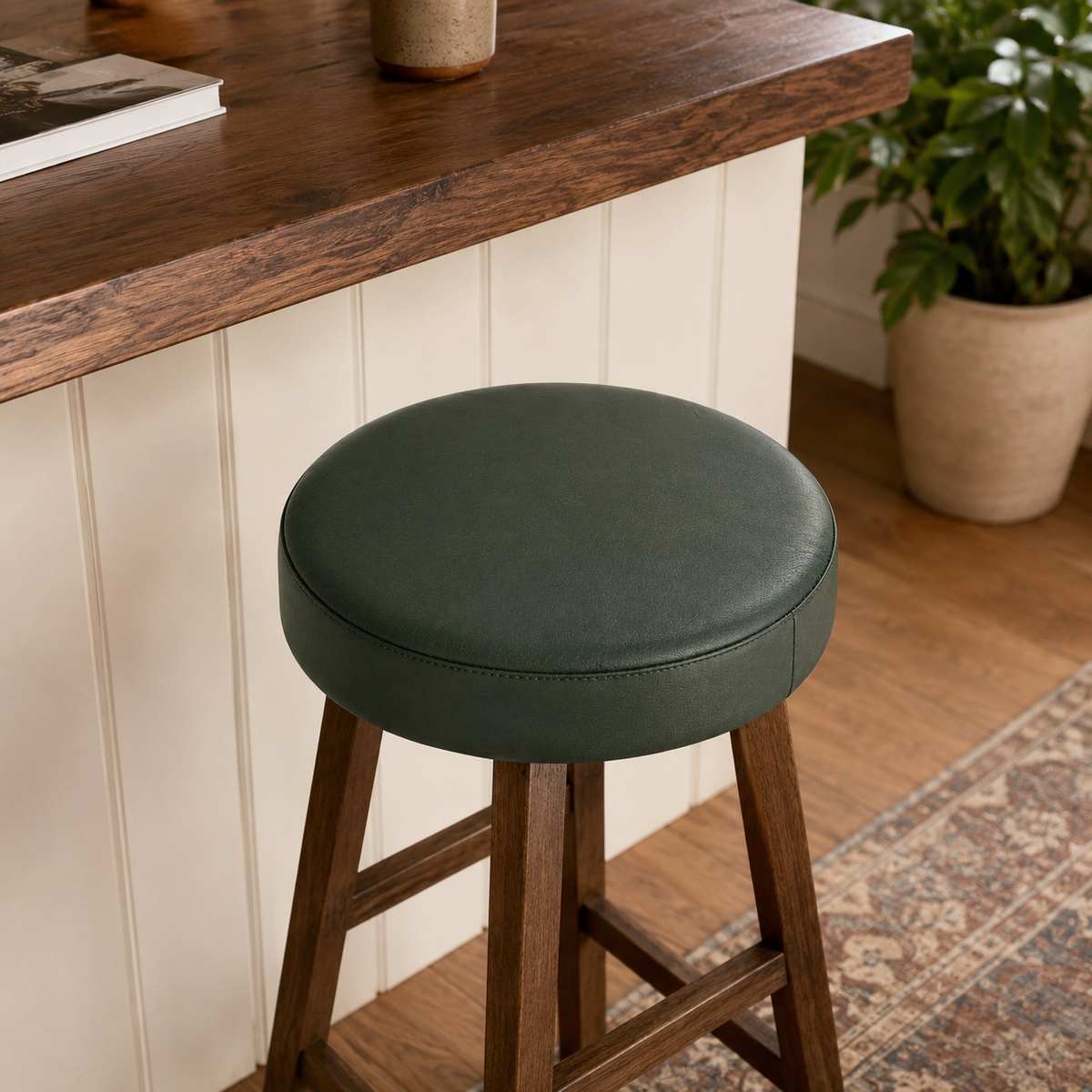 Brassvane dark green leather bar stool seat additional view 2