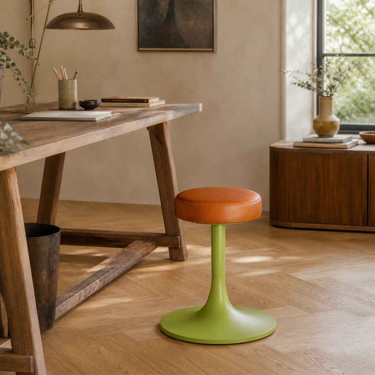 Brassvane schoolhouse leather seat stool additional view 2