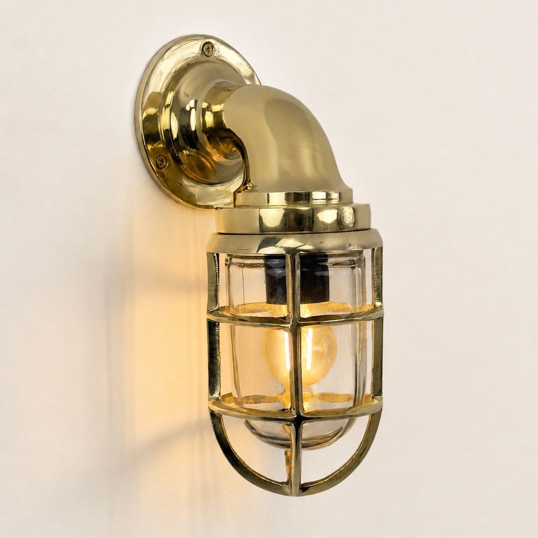Brassvane caged brass swan neck wall light additional view 2