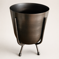 Brassvane pewter gray plant pot with stand overall view