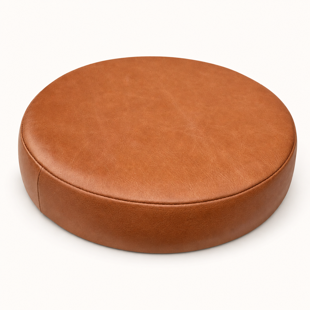 Brassvane tan leather stool seat overall view