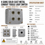 Brassvane 4 gang conduit light switch additional view 8