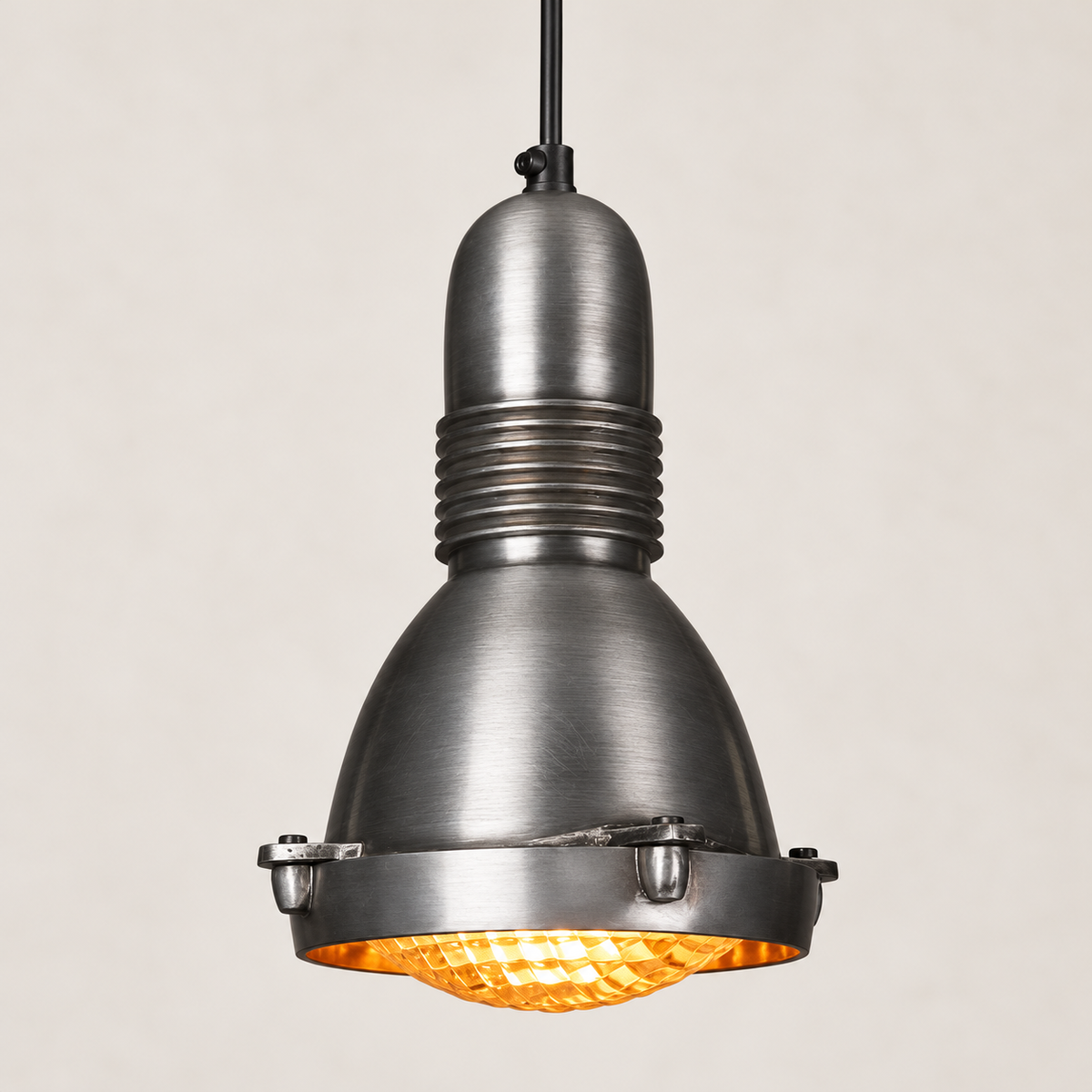 Brassvane pewter gray textured glass pendant light overall view