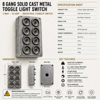 Brassvane 8 gang toggle light switch additional view 8