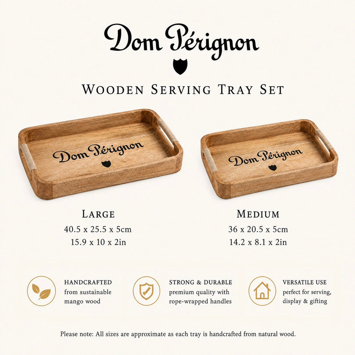 Brassvane wooden butler tray set additional view 9