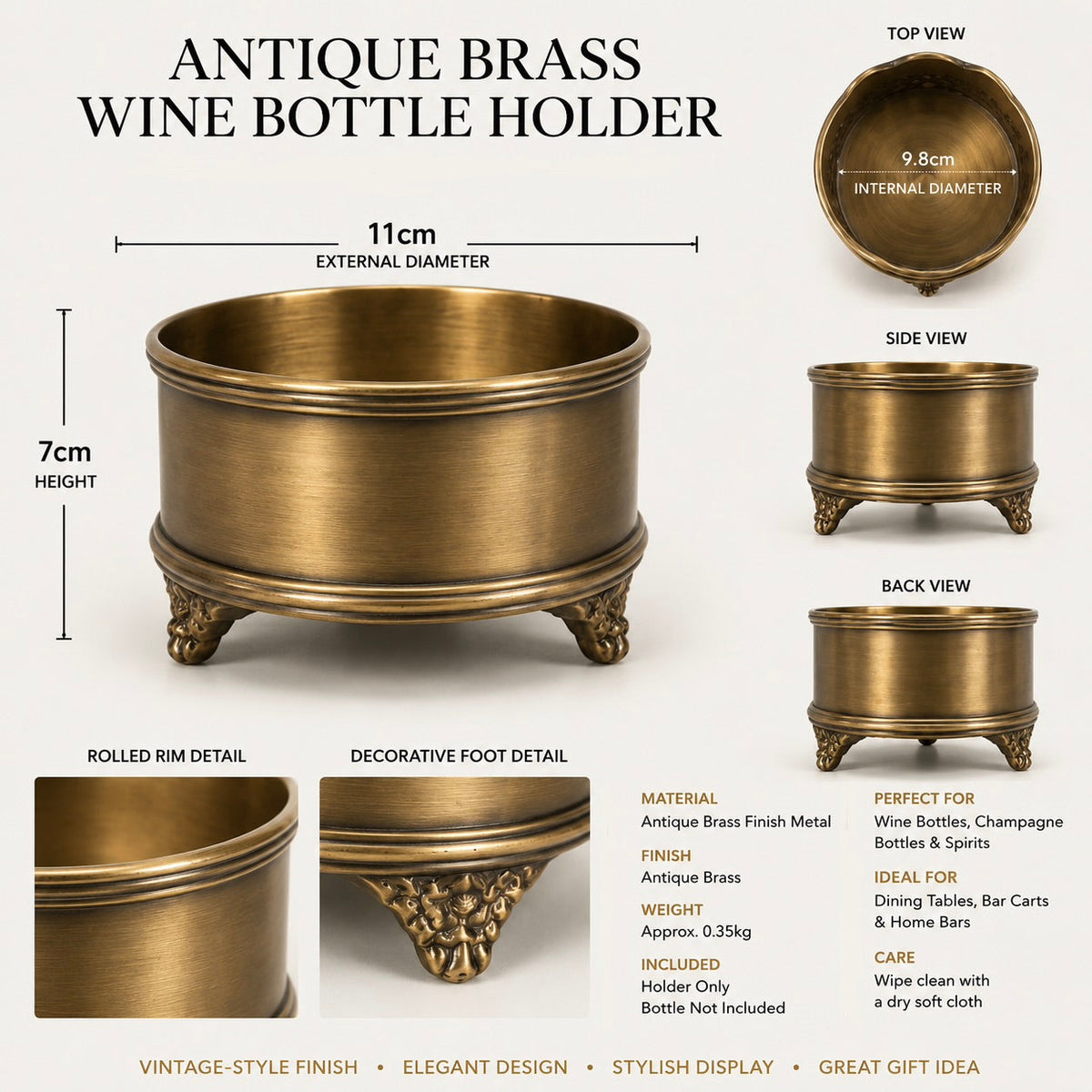Brassvane antique brass wine bottle holder additional view 8