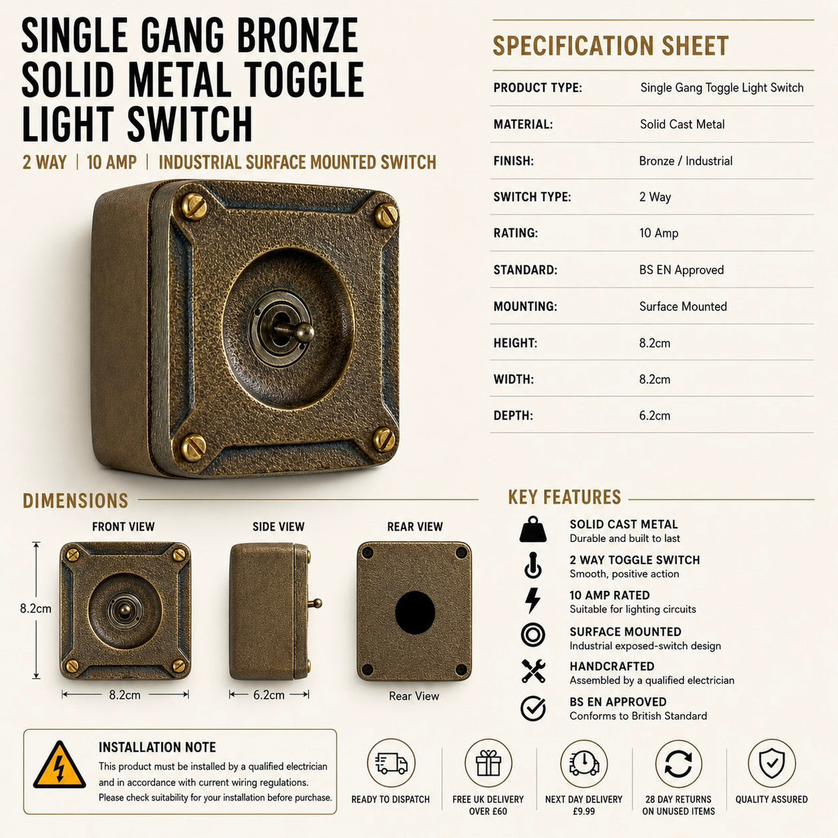 Brassvane antique brass light switch additional view 3