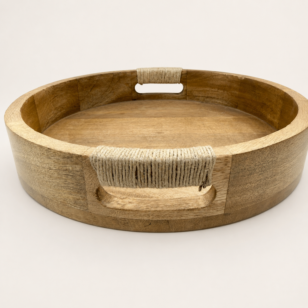 Brassvane round wooden serving tray additional view 5