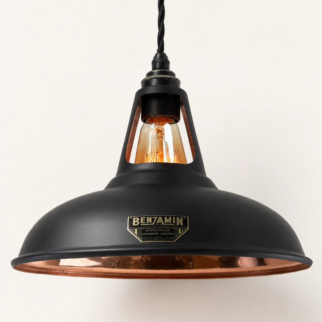 Brassvane matt black and copper pendant light overall view