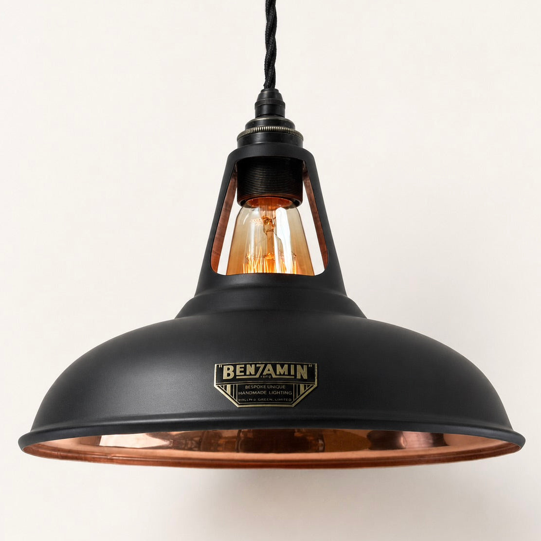Brassvane matt black and copper pendant light overall view