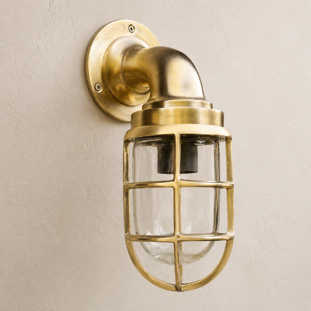 Brassvane raw brass swan neck wall light overall view