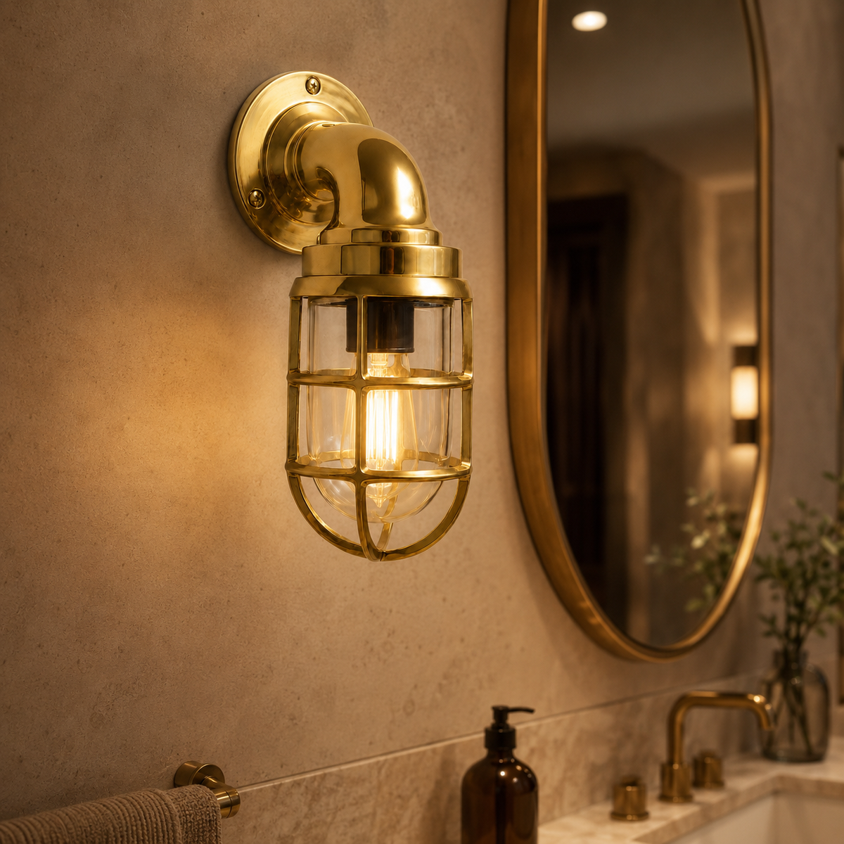 Brassvane caged brass swan neck wall light additional view 4