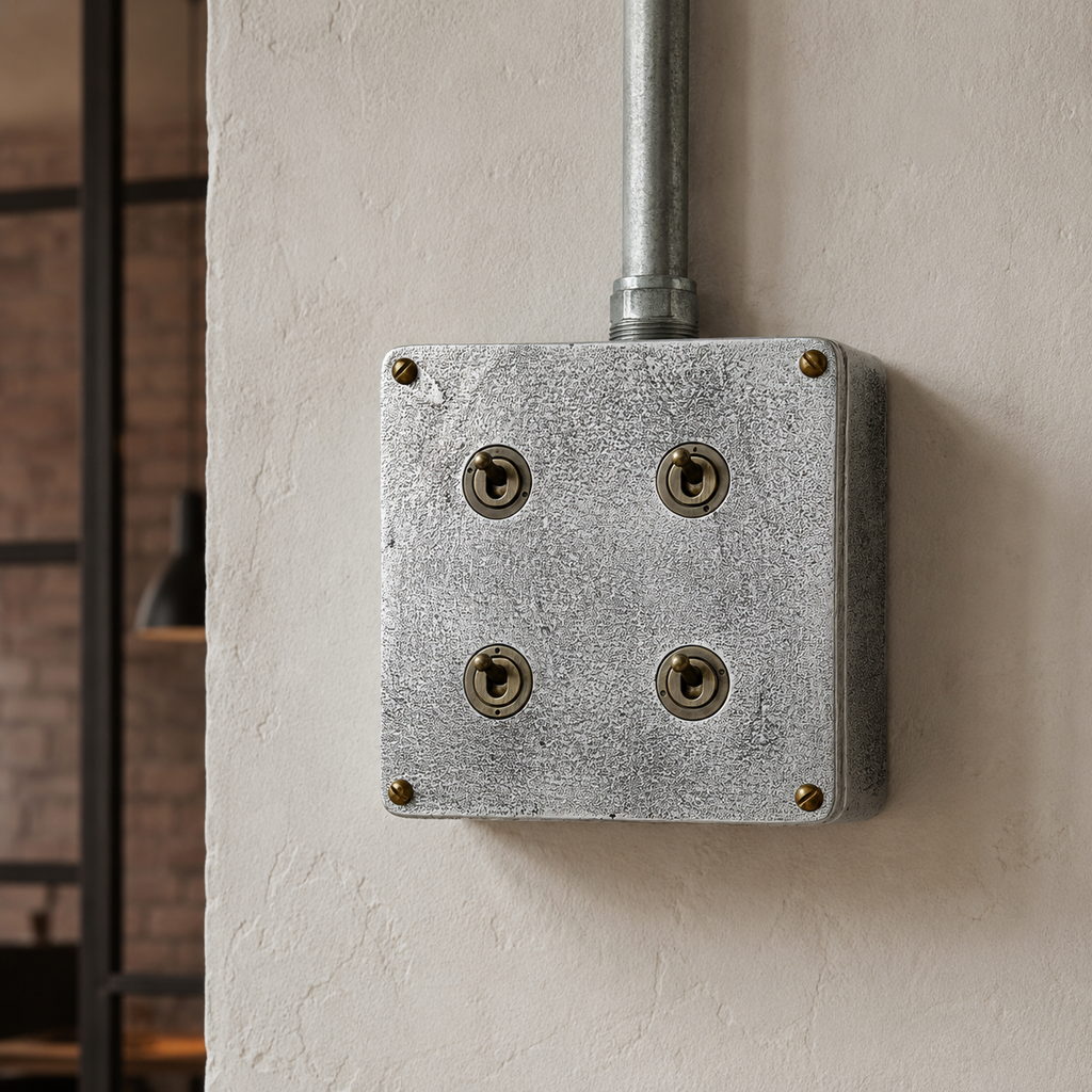 Brassvane 4 gang conduit light switch additional view 2