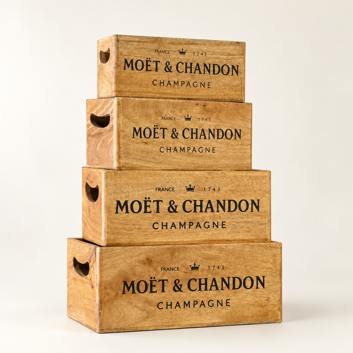 Brassvane wooden champagne storage crates overall view