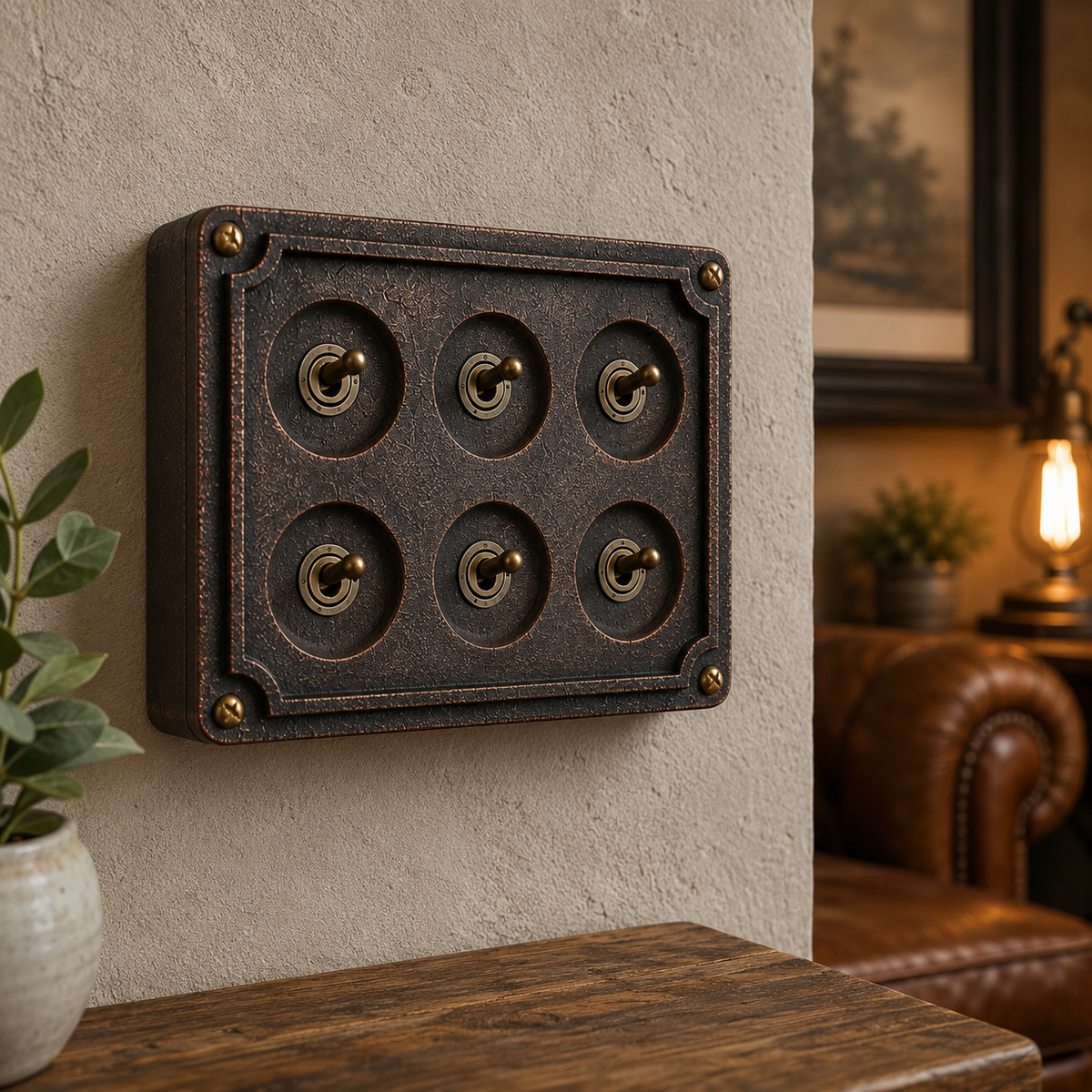 Brassvane 6 gang toggle light switch additional view 2