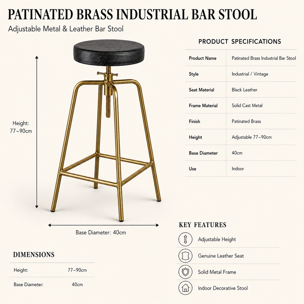 Brassvane adjustable bar stool additional view 6