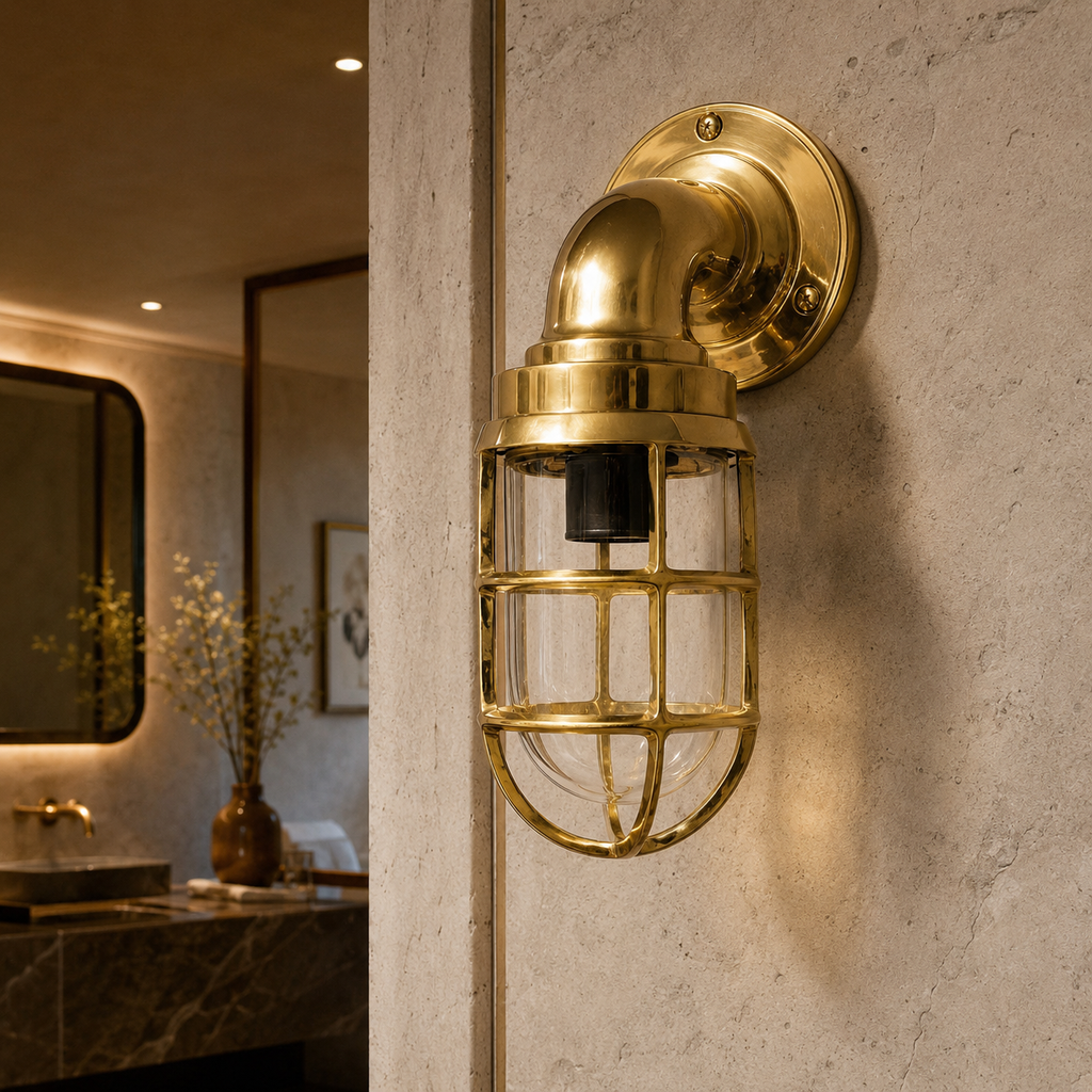 Brassvane caged brass swan neck wall light additional view 7