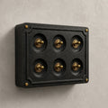 Brassvane 6 gang conduit light switch overall view