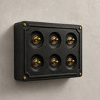 Brassvane 6 gang conduit light switch overall view