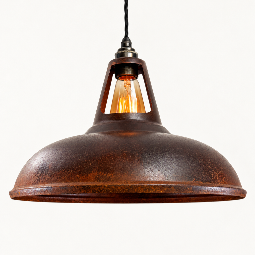 Brassvane rusted pendant light overall view
