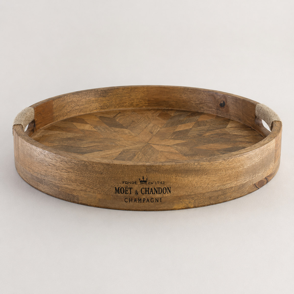 Brassvane round wooden serving tray overall view