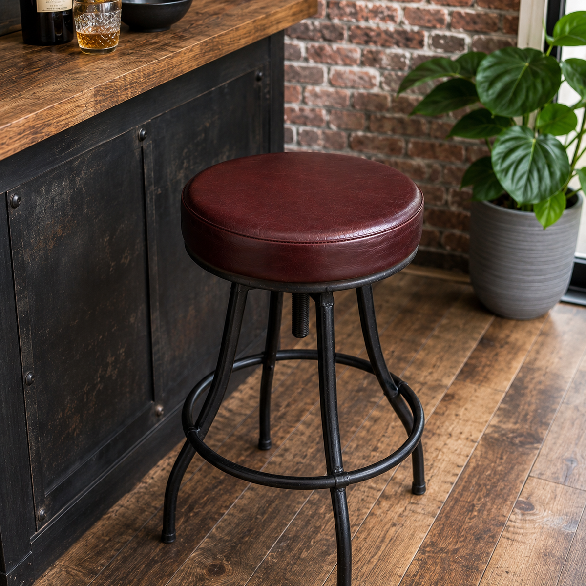 Brassvane oxblood leather bar stool seat additional view 2