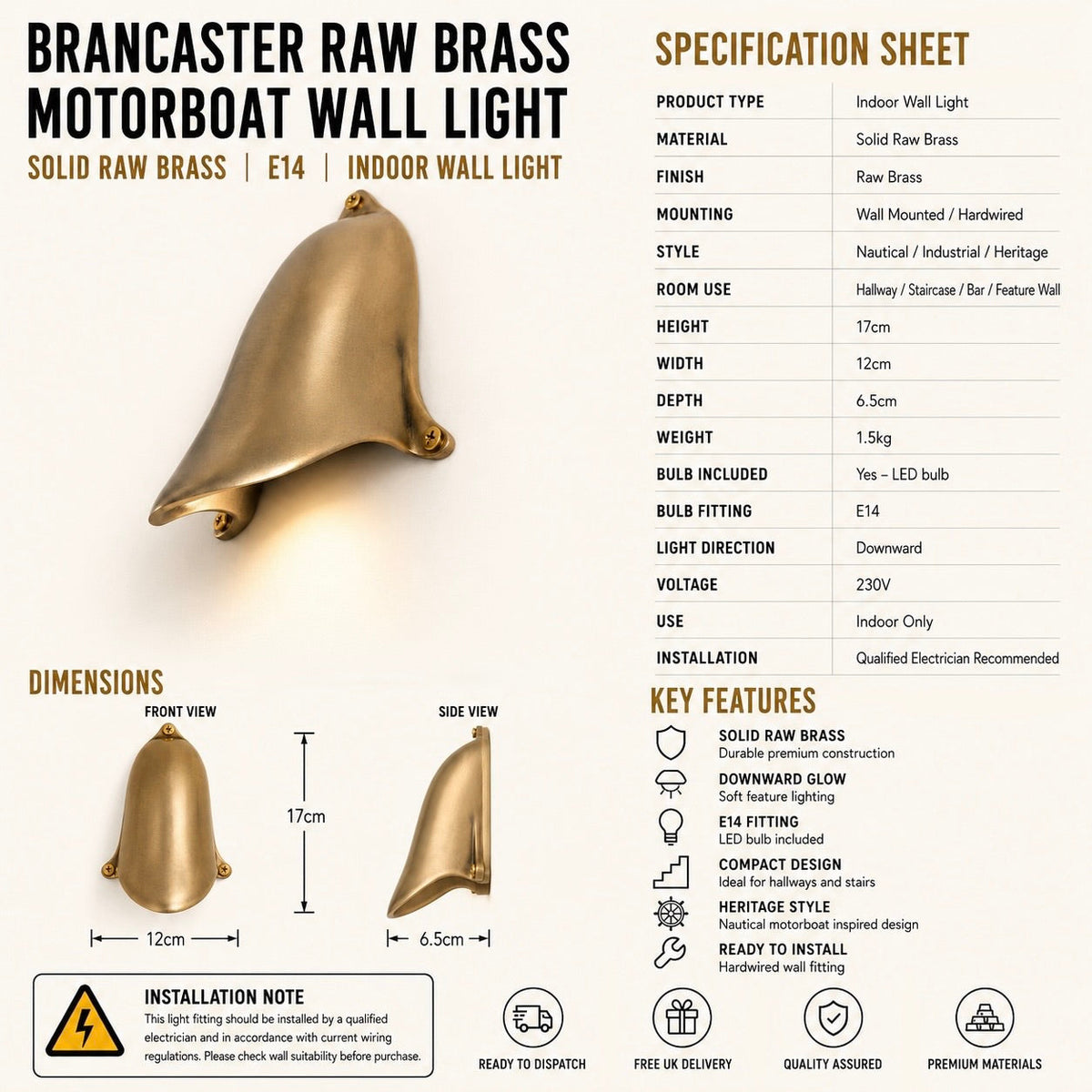 Brassvane motorboat ventilator wall light additional view 7