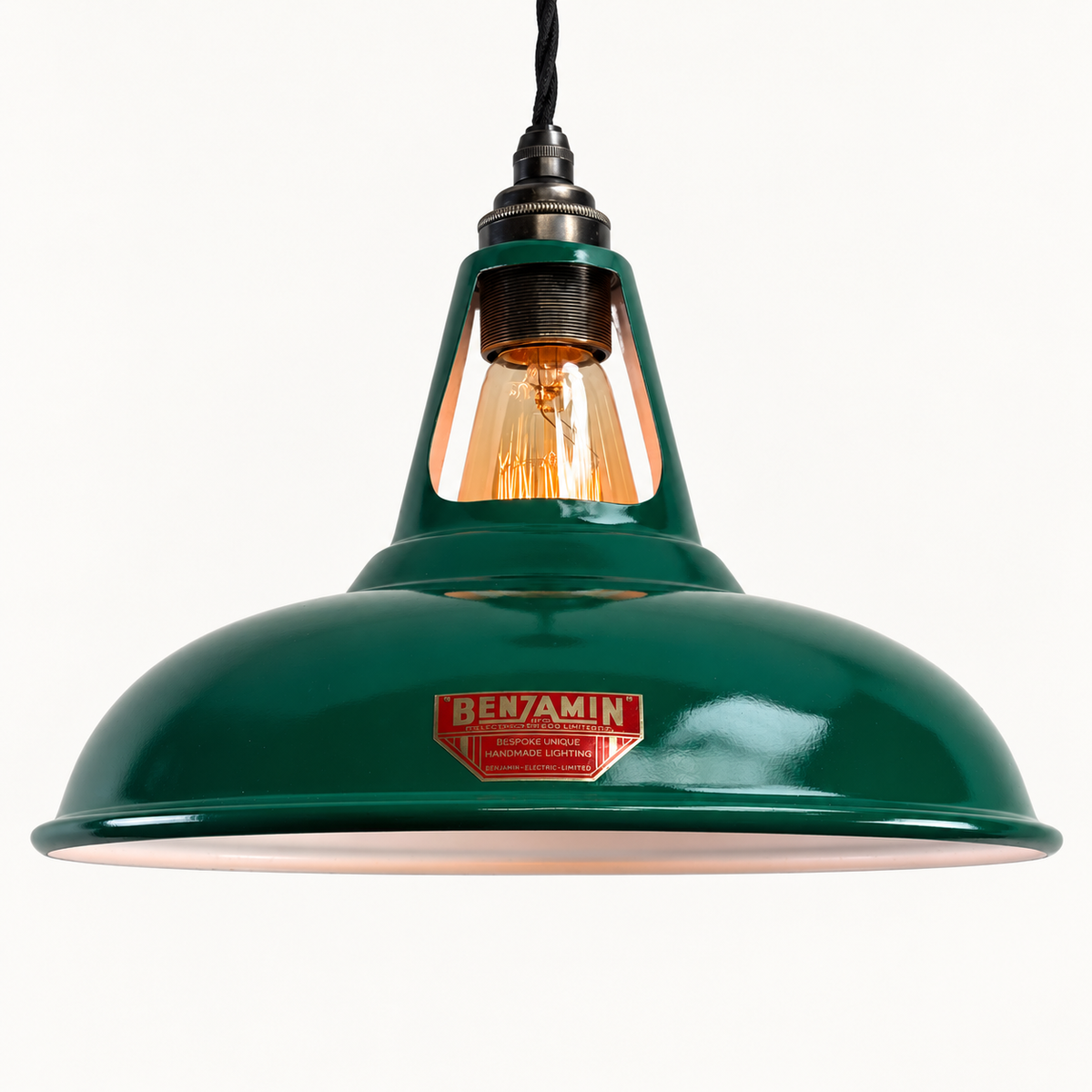 Brassvane racing green slotted pendant light overall view