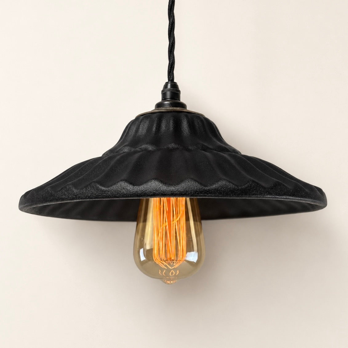Brassvane matt black ceramic pendant light overall view
