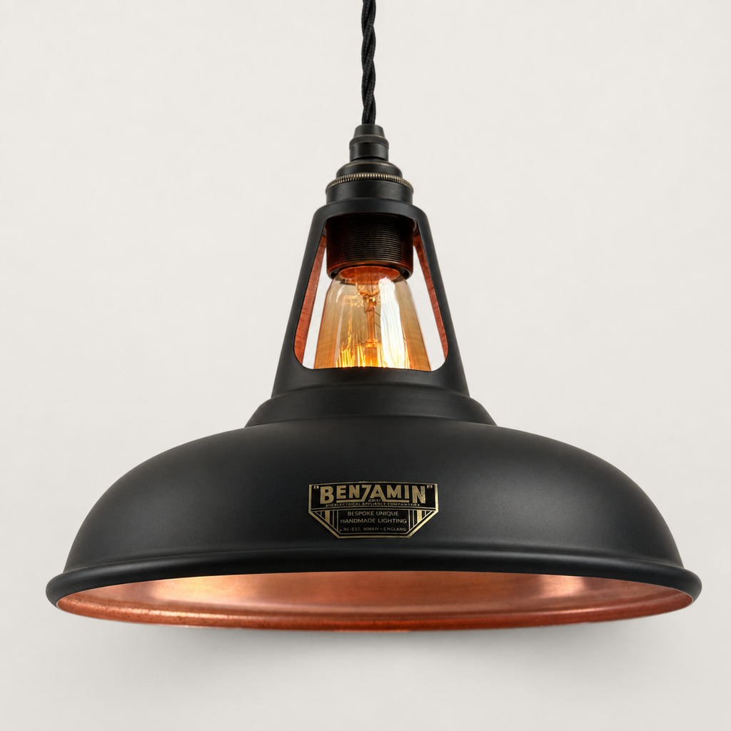 Brassvane matt black and copper pendant light overall view