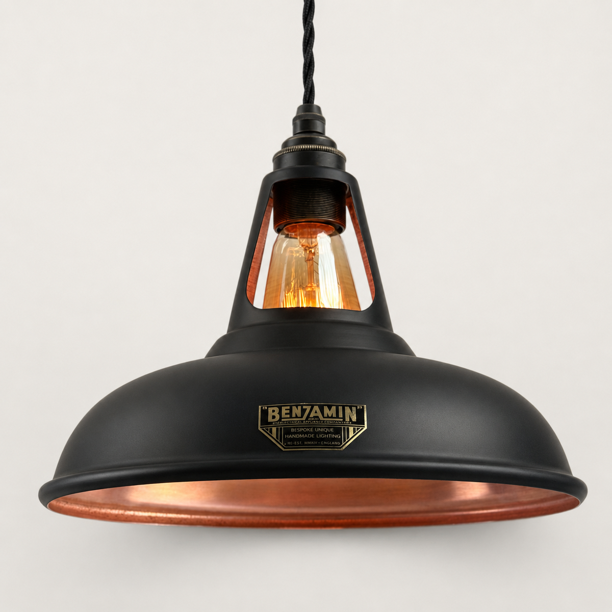 Brassvane matt black and copper pendant light overall view