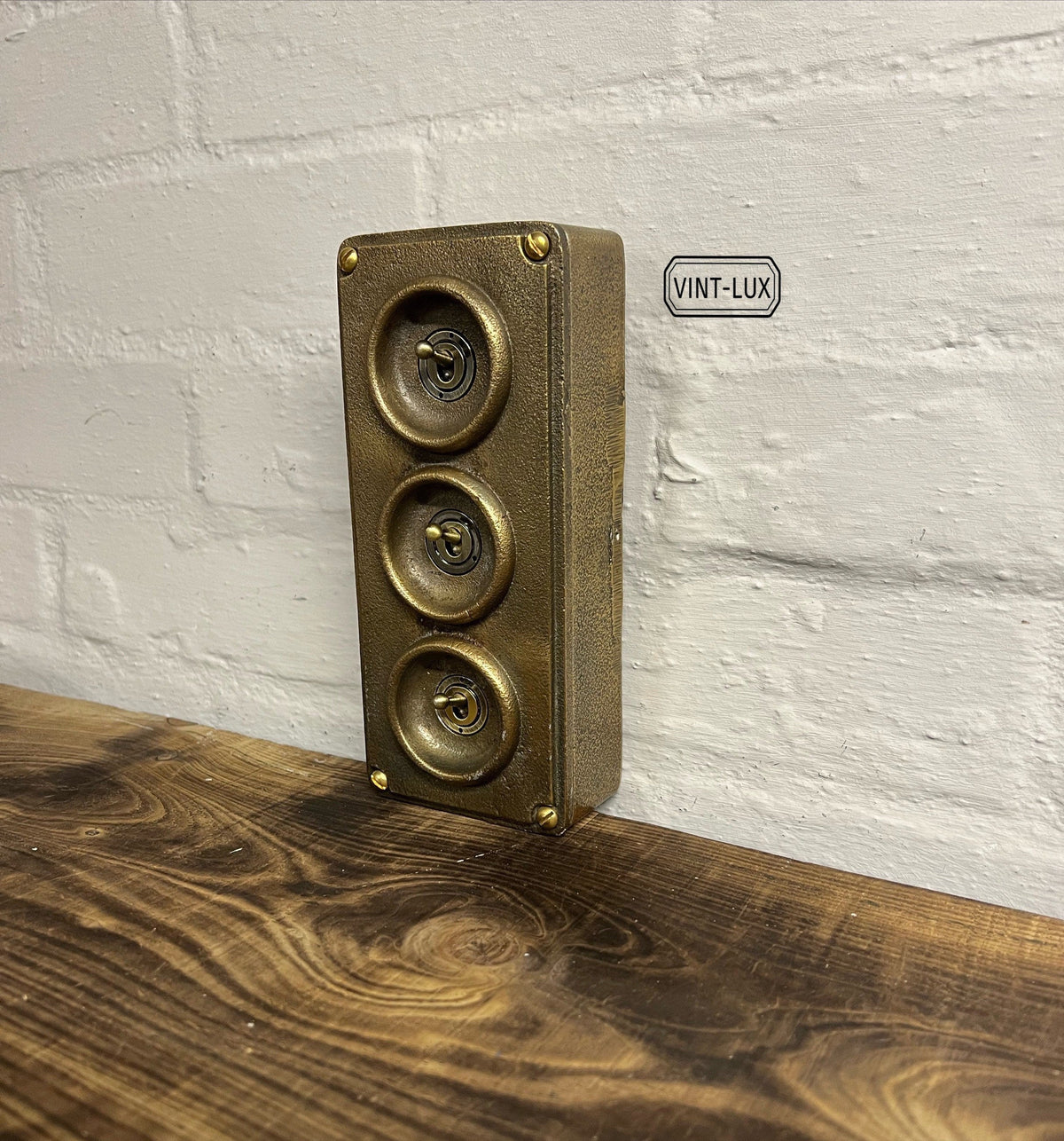 Brassvane antique brass conduit light switch additional view 2