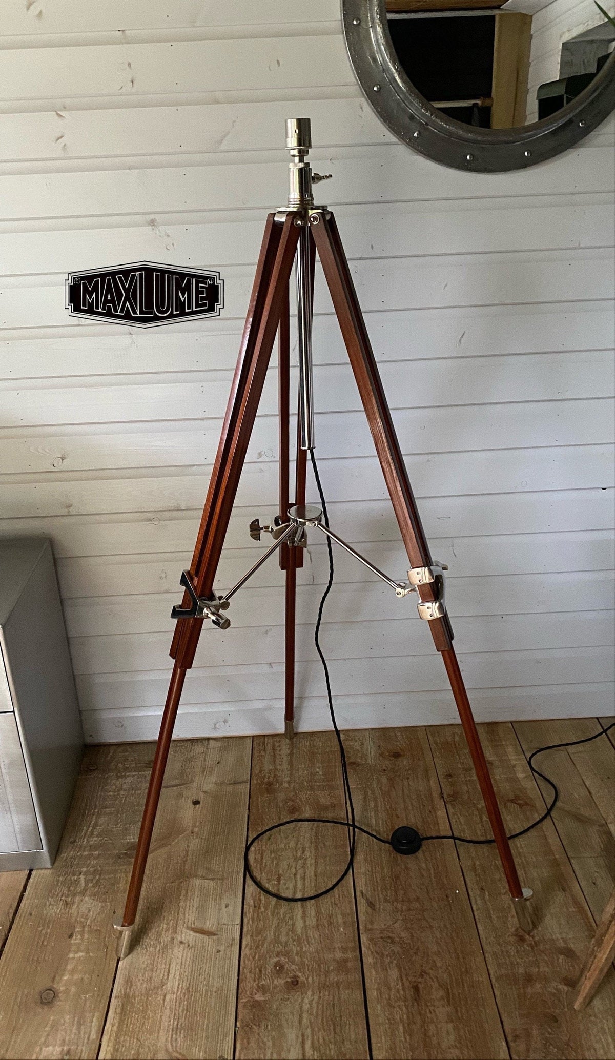 Brassvane tripod searchlight floor lamp additional view 2
