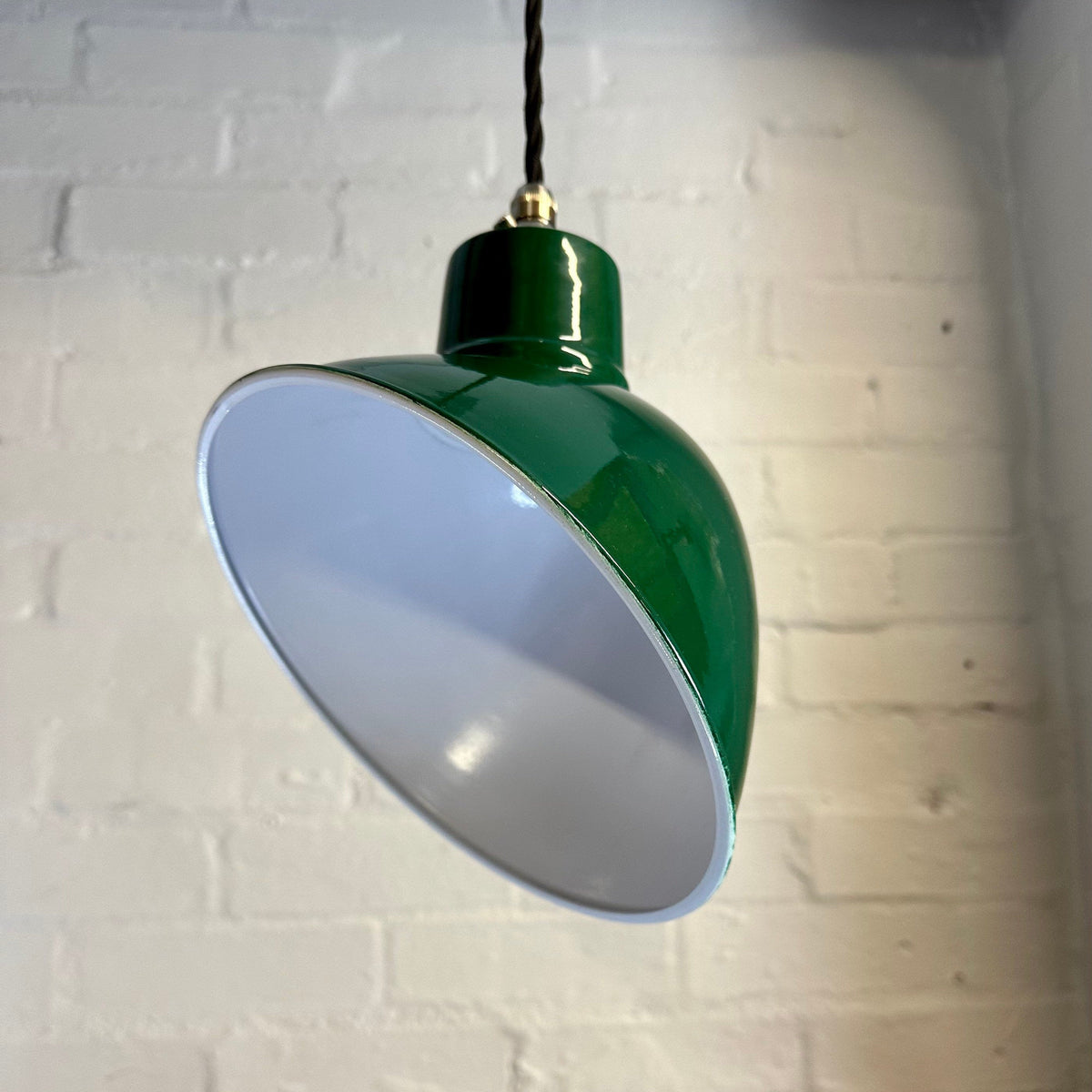 Brassvane racing green parabolic pendant light overall view