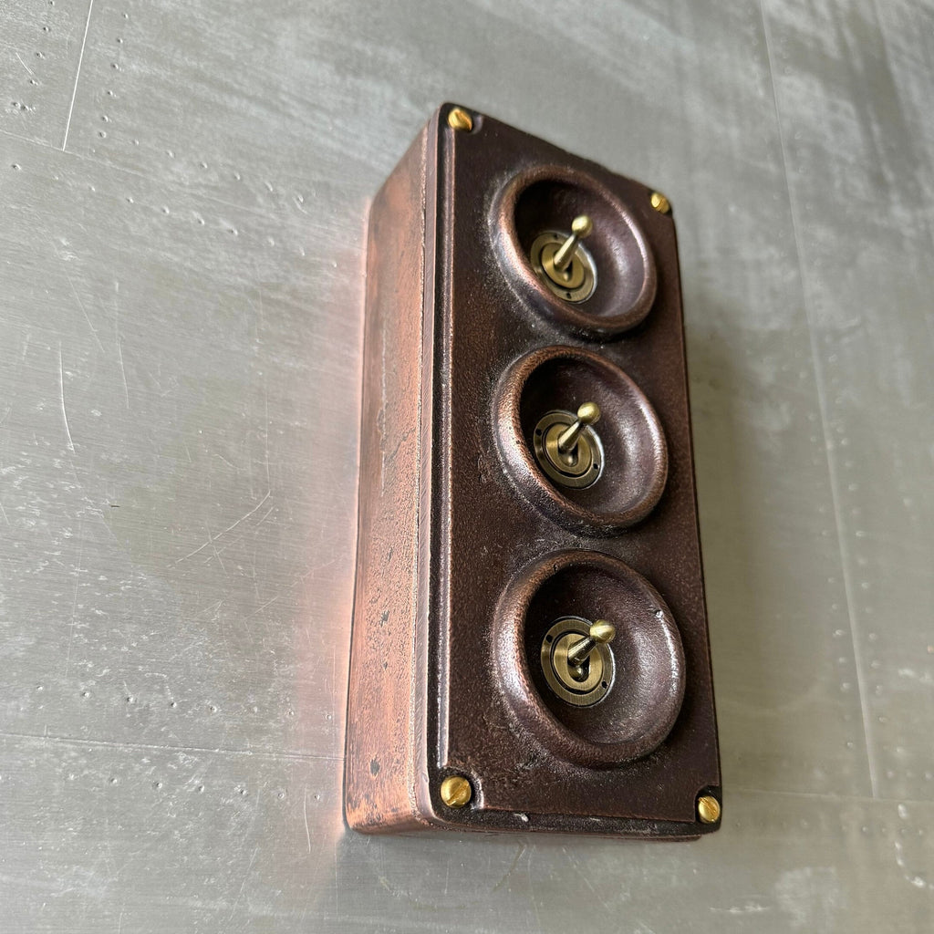 Brassvane 3 gang conduit light switch additional view 2