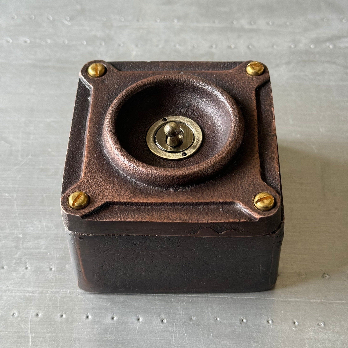 Brassvane antique copper conduit light switch overall view