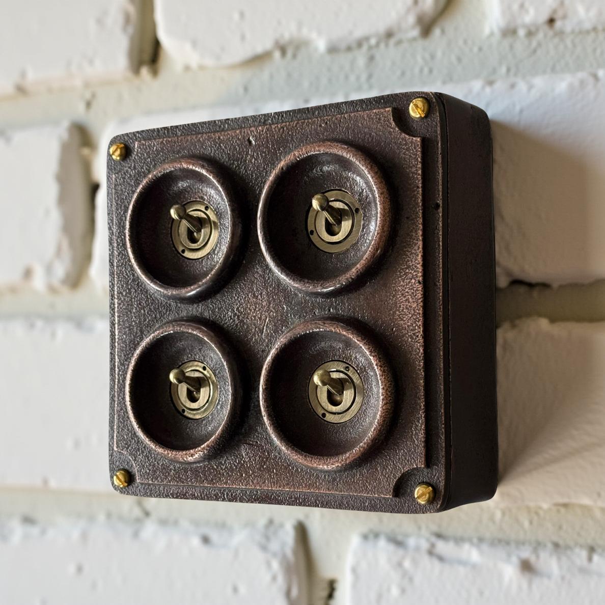 Brassvane 4 gang conduit light switch additional view 2
