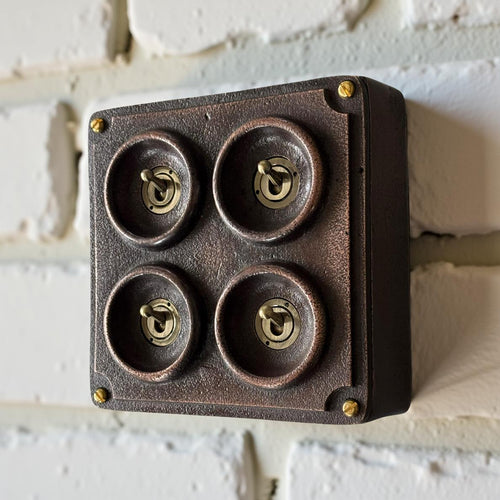 Brassvane 4 gang conduit light switch additional view 2