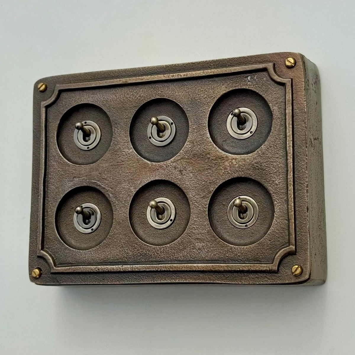 Brassvane 6 gang conduit light switch additional view 3